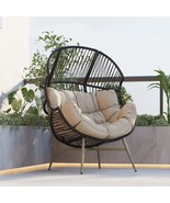 Black Faux Wicker Egg Chair with Khaki Cushion - $6,834.99 MXN