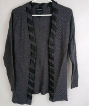 Cynthia Rowley Merino Wool Gray Cardigan Sweater W/ Leather Braiding Size Small - £38.76 GBP