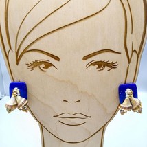 Vintage Genuine Seashell Earrings, Mid Century Blue Lucite w Shell Bells AB - £40.43 GBP