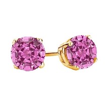 Pink Sapphire Stud Earrings 14K Yellow Gold - £395.44 GBP
