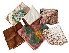 Vintage Floral &amp; Crochet Handkerchief Lot - Set of 6 - Cotton &amp; Linen - ... - $16.97