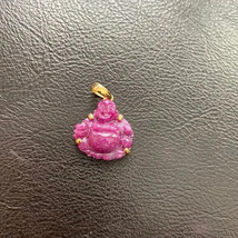 14K Real Gold Buddhist Carving Laughing Buddha Natural Ruby Pendant Small - £344.09 GBP+