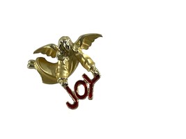 Vintage Gigi Gold Tone Red Enamel Brooch Pin Flying Angel Christmas Joy - £11.62 GBP