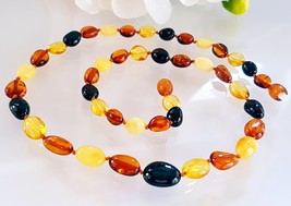 Natural Baltic Amber Necklace/ Olive Beads - $39.00