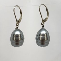 Signed 925 Sterling Silver Gray Faux Baroque Pearl Pierced Dangle Earrings - £19.94 GBP