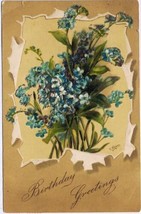 Greeting Postcard Embossed Birthday Forget Me Nots Glitter - £1.65 GBP