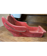 Vtg  wooden Santa Red Sleigh Christmas decor 21.5&quot; solid wood primitive ... - $39.59