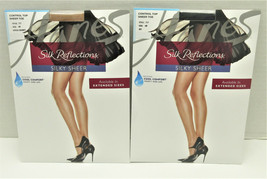 2 Pack Hanes Silk Reflections Control Top Sheer Toe Size AB Style 717 Jet / Nude - £6.44 GBP