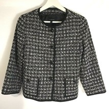 Talbots Blazer Jacket Lined Black White Tweed Jeweled Buttons Career Casual SZ 2 - £41.63 GBP