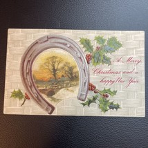 Christmas New Year Postcard Horseshoe, holly and berries 1908 NY - $3.50