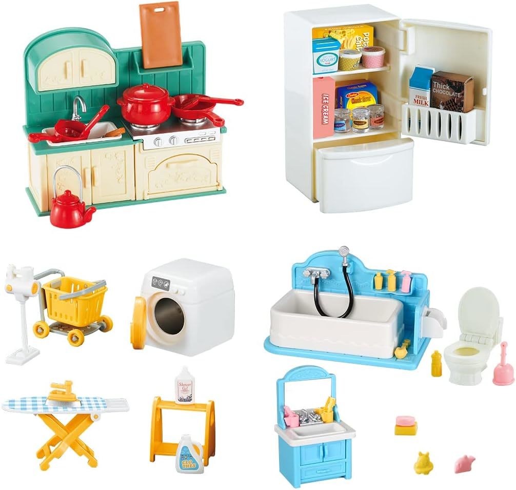 Takihon Dollhouse Furniture, Kitchen &amp; Bathroom Toy Set,Fridge, Boys &amp; G... - $31.93