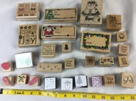 Lot Rubber Stamps 25 Mostly Holiday Christmas Hero Arts Wood Used - £19.34 GBP