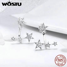 WOSTU Delicate Star Stud Earrings 925 Silver Brilliant Shining Clear CZ Small Ea - £16.06 GBP