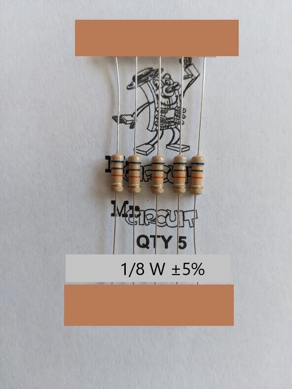 Primary image for Qty 5 - Carbon film resistor 1/8 W 5% - 1k 1000 ohms  -  FREE SHIP - Mr Circuit