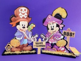 Disney Halloween Wood Table Top Signs Ruz Mickey Minnie Mouse Pirates 9.5&quot; - £11.86 GBP