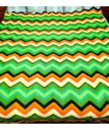 Crochet Handmade Dona Warner Chevron Afghan 55&quot;x68&quot; Green Yellow Brown W... - £82.00 GBP