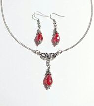Silver Ruby red crystal jewelry set Chameleon red crystal set necklace e... - $52.00