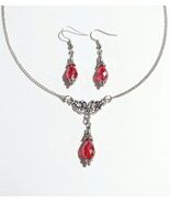 Silver Ruby red crystal jewelry set Chameleon red crystal set necklace e... - $52.00