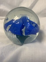 Vintage Hand Blown Glass Paperweight Blue Lily 3” - £11.17 GBP