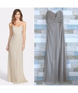 Nouvelle Amsale Silk Crinkle Chiffon Bridesmaid Dress Gown Beige G629C W... - $148.49