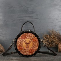 Vintage High Quality Leather Circular Handmade Carved Women Handbag 2022 New Cow - £210.99 GBP