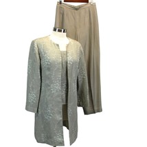 Adrianna Papell Womens 12 Three Piece Set Silk Pants Floral Jacquard Sage Green - £62.10 GBP