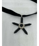 Vintage Black Onyx Choker 925 Sterling Silver Pendant Necklace - £57.00 GBP