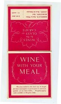 Trust Houses Ltd Wine With Your Meal Tabletop List 1961 England - £11.07 GBP