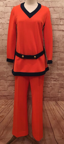 Primary image for Vintage Sacony 2 pc Tunic Mod Pant Suit Orange 60’s/70’s 