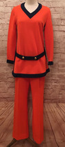 Vintage Sacony 2 pc Tunic Mod Pant Suit Orange 60’s/70’s  - £174.08 GBP