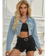 Women Button Up Washed Cropped Denim Jacket - $47.96 CAD