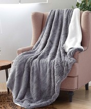 Gray Faux Fur Sherpa Plush Warm Light Weight Soft Couch Throw Blanket 50&quot; x 70&quot; - £30.42 GBP