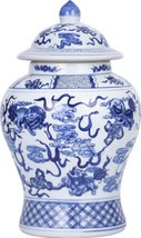 Temple Jar Vase Playing Foo Dogs Ceramic Hand-Crafted - £247.00 GBP