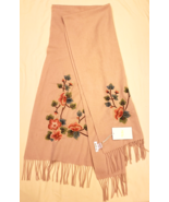 La Seine Luxurious Floral Embroidered Wrap/Scarf Pink 100% Wool - $99.98