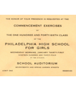 1934 Philadelphia High School For Girls Invitation For Commencement Exer... - $32.35 CAD