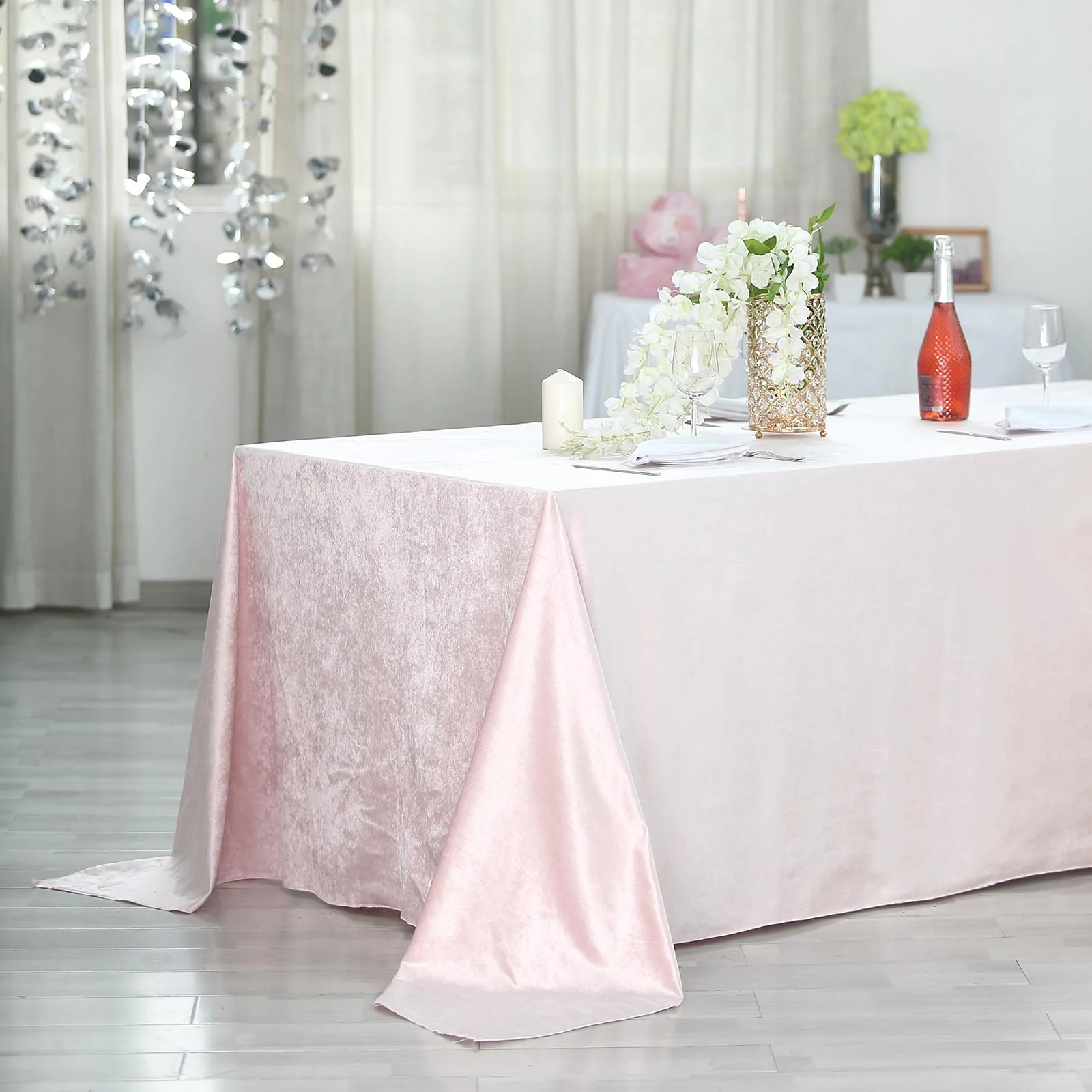 Blush - 90&quot; x 156&quot; Premium Velvet Rectangle Tablecloth Wedding Party - £68.02 GBP