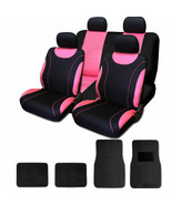 For BMW New Flat Cloth Black and Pink Car Seat Covers With Mats Set - £38.15 GBP
