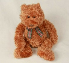 No Tags Adorable Soft Curly Teddy Bear Floppy Legs Honey Color 21” Plaid Bow - £6.41 GBP