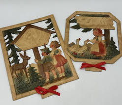 2 Vtg Die Cut German Paper Calendar Girl Geese Deer Kids Forest Spring Easter - £18.07 GBP