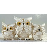 See Hear Speak No Evil Snow Owl Figurines 3 Owls 7 L x 4&quot; h White Gifts ... - £15.60 GBP