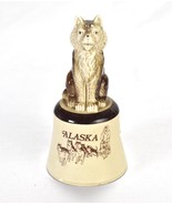 Vintage Alaskan Ceramic Bell Sleigh Dog at top Eskimo Brown and White - £23.60 GBP