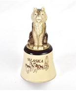 Vintage Alaskan Ceramic Bell Sleigh Dog at top Eskimo Brown and White - $40.60 CAD