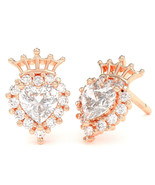 White Topaz Diamond Claddagh motif Stud Earrings in 10k Rose Gold - $475.25 CAD