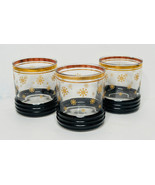 Vtg 3 MCM Rocks Old Fashioned Whiskey Glasses Gold Snowflakes Rim Atomic... - $24.74
