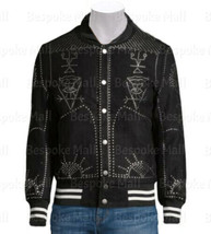 New Men&#39;s Black Full Silver Studded Punk Unique Cowhide Biker Leather Jacket-376 - £278.89 GBP