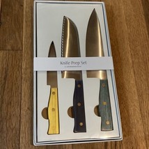 Anthropologie 3 Piece Bente Knife Set Pakkawood Handles Stainless Blades - £58.42 GBP