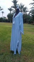New Stripes freedom cotton Kaftan for women with deep V neck and tassel ... - $125.00