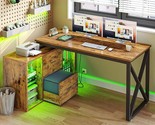 L Shaped Desk With Power Outlets &amp; File Cabinet, 55&quot; Reversible Corner C... - $329.99