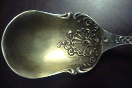 Silver sterling berry spoon, illegible, beautiful engravings, 6 &quot; - £50.26 GBP