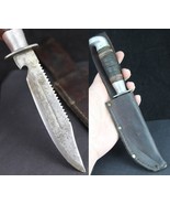MYSTERY Vintage Hunting Knife sheath Skinner Bowie Hunter Rare SERRATED ... - £117.46 GBP